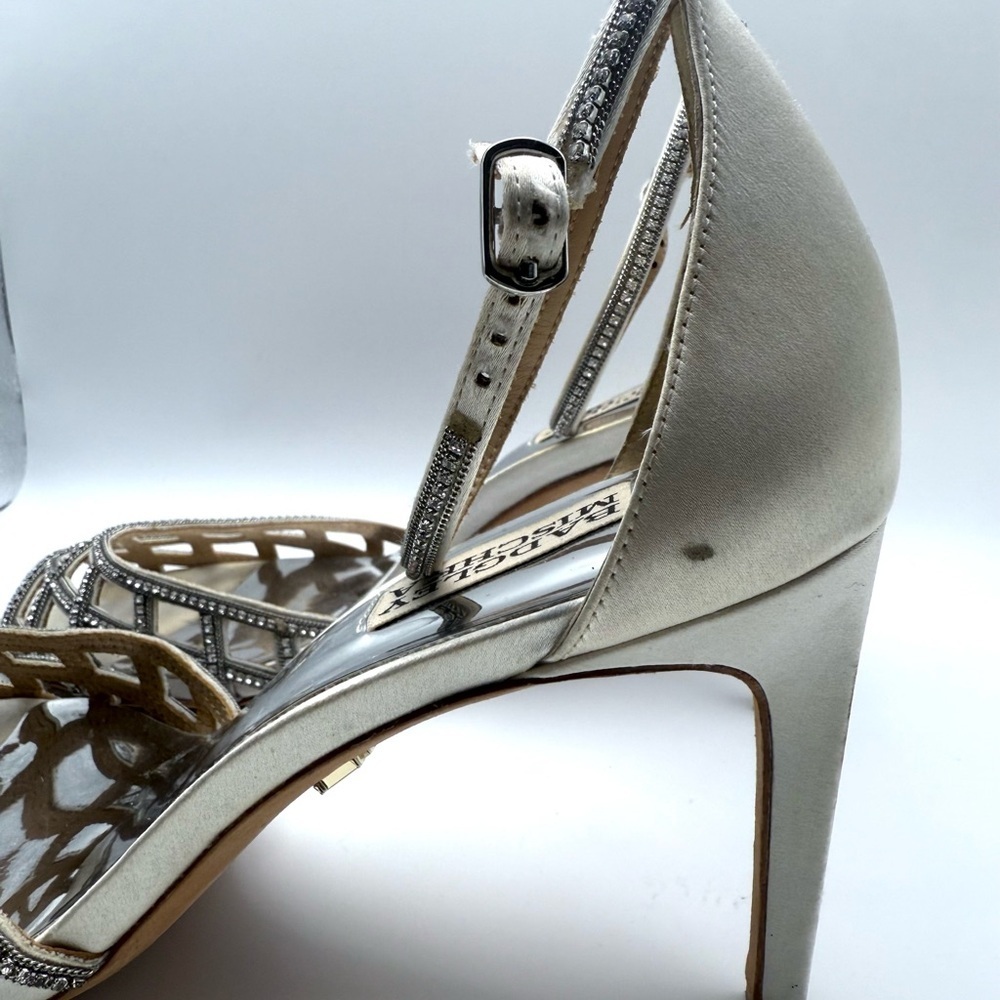 Badgley Mischka Silver Embellished Open-Toe Evening Heels - Picture 5 of 11